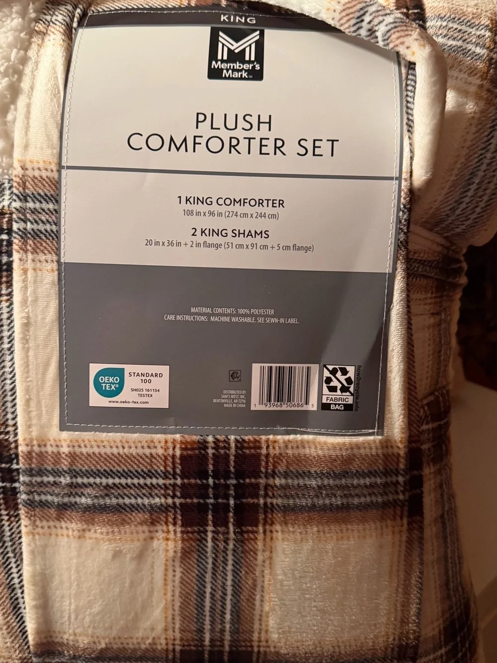 Plush Comforter Set - King - Tan Plaid